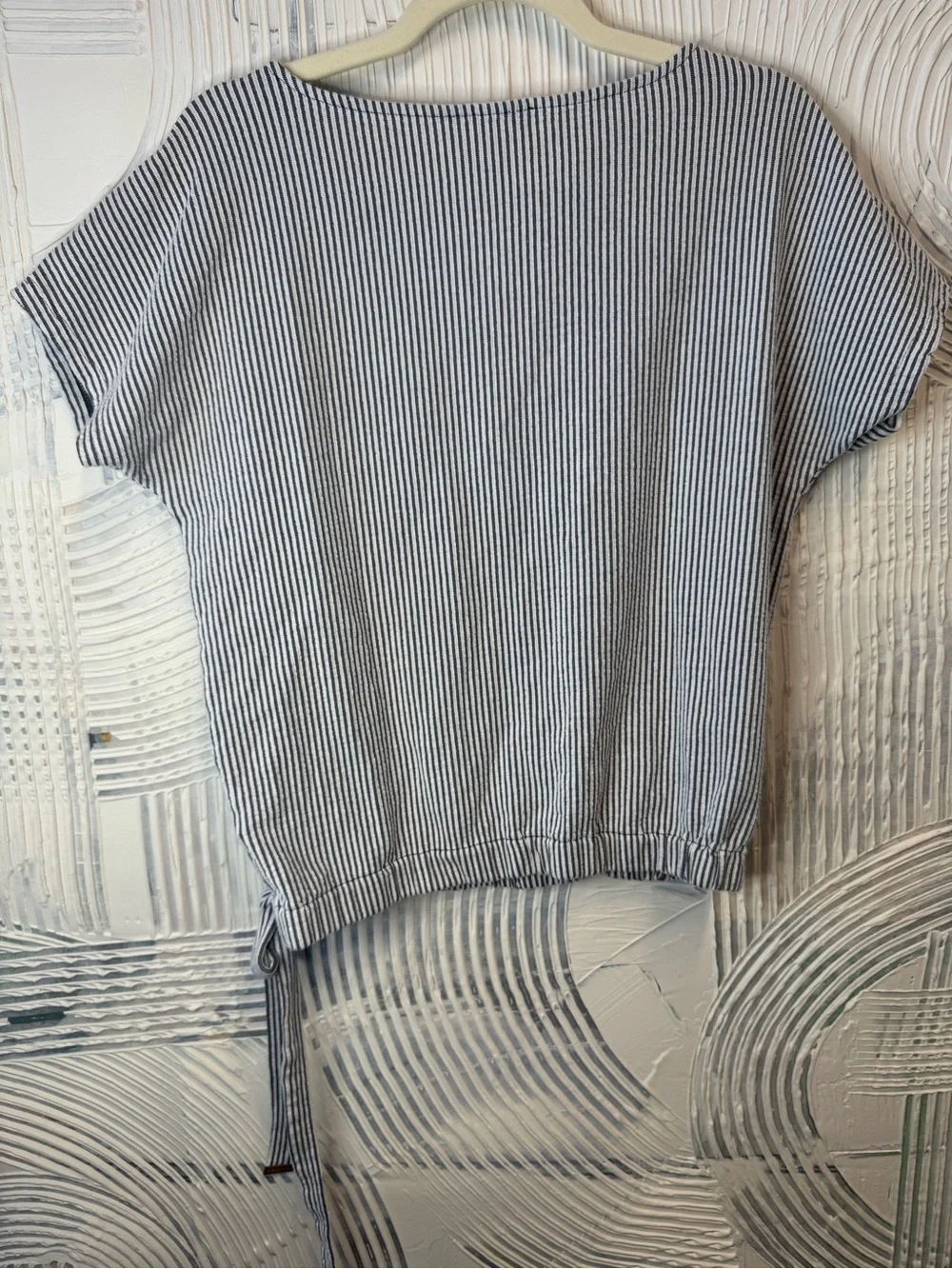 Michael Kors Blue and White Striped Tie-Hem Short Sleeve Top